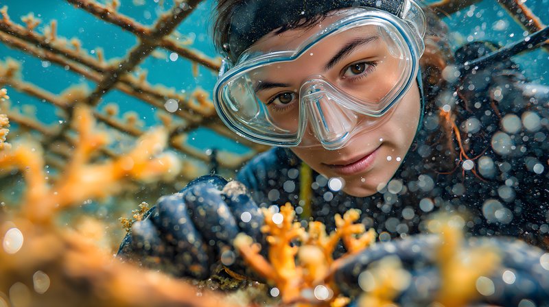 Scuba diver works on coral restoration project underwater Free Premium Stock Photo - stock photo
