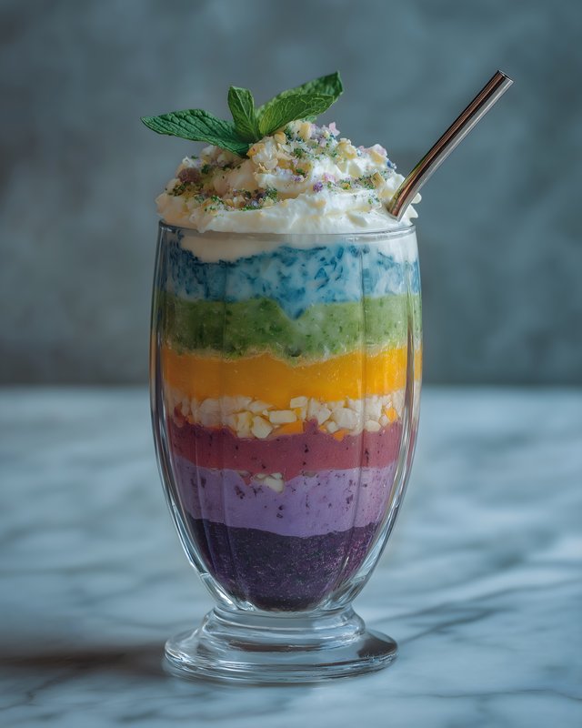 Colorful layered drink in a glass on a table Free Premium Stock Photo - stock photo