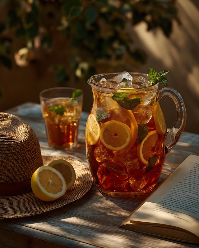 Refreshing drink with lemons on a wooden table in sunlight Free Premium Stock Image - stock photo