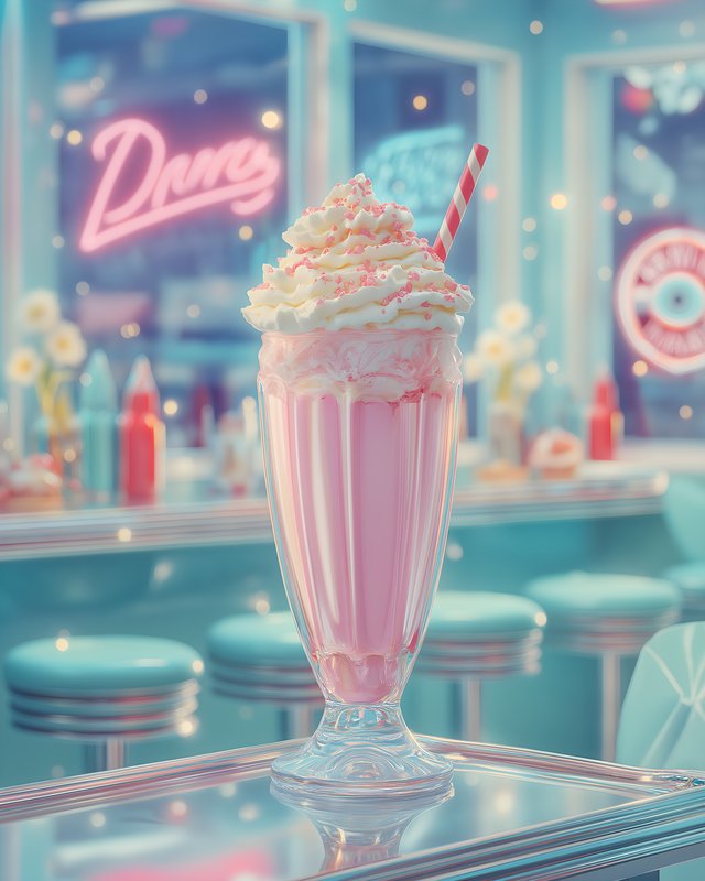 Milkshake served in a retro diner with bright lights Free Premium Stock Photo - stock photo