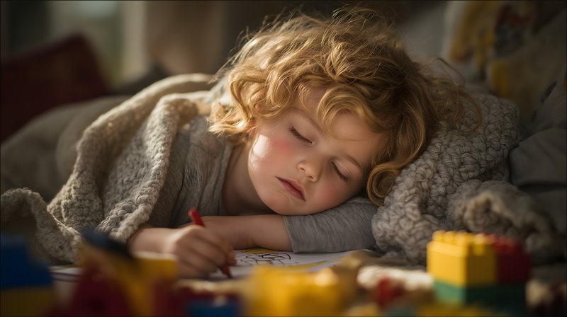 Child draws quietly while resting on a blanket during the day Free Premium Stock Image - stock photo