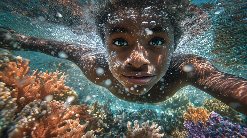 Young swimmer explores vibrant coral reef Free Premium Stock Photo - stock photo