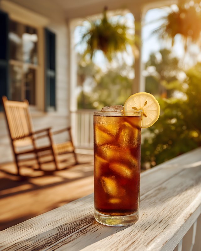 Refreshing drink on a porch during golden hour in summer Free Premium Stock Image - stock photo