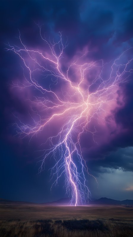 Lightning strikes over a field during a storm at dusk Free Premium Stock Photo - stock photo