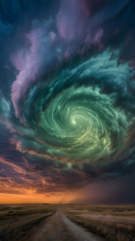 Swirling clouds above a dirt road during sunset Free Premium Stock Photo - stock photo