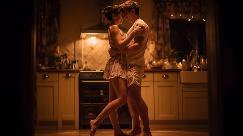 Couple dances in a kitchen during a quiet night Free Premium Stock Image - stock photo