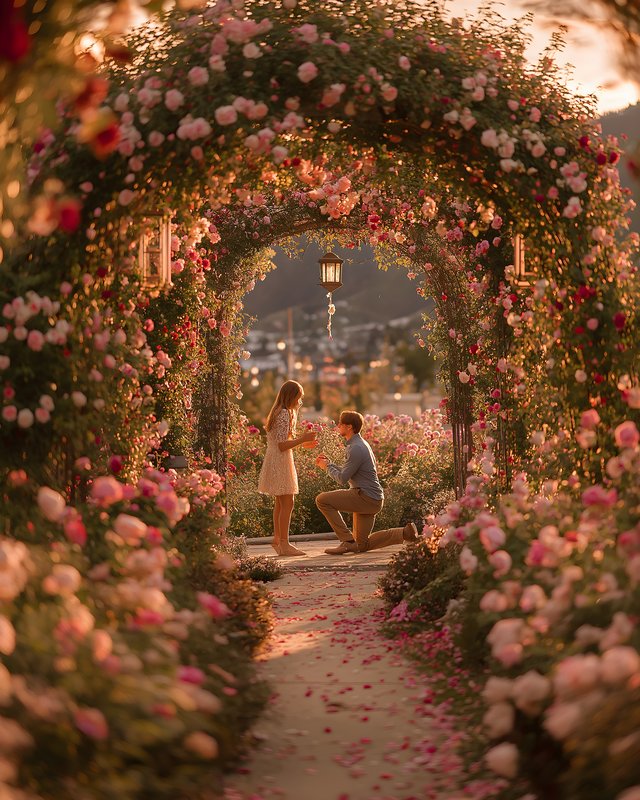 Couple shares a special moment in a flower-filled park Free Premium Stock Photo - stock photo