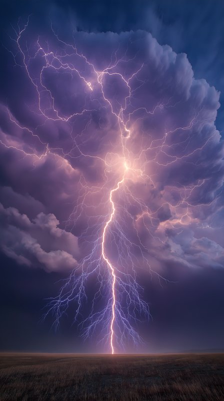 Lightning strikes during a storm at dusk over open land Free Premium Stock Image - stock photo