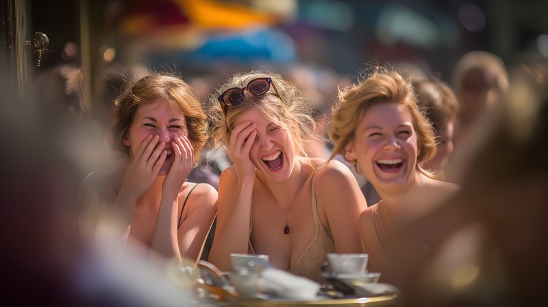 Friends enjoy time at outdoor cafe in sunny weather Free Premium Stock Photo - stock photo