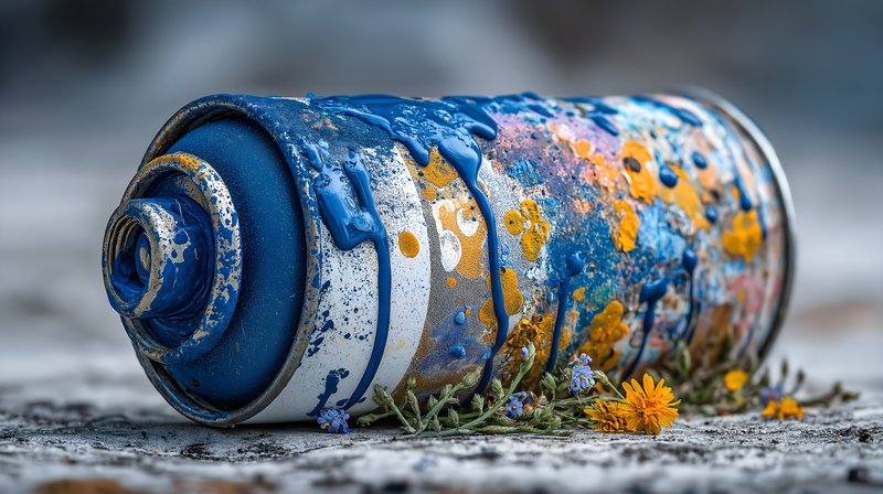 Spray paint can covered in flowers near a sidewalk Free Premium Stock Photo - stock photo