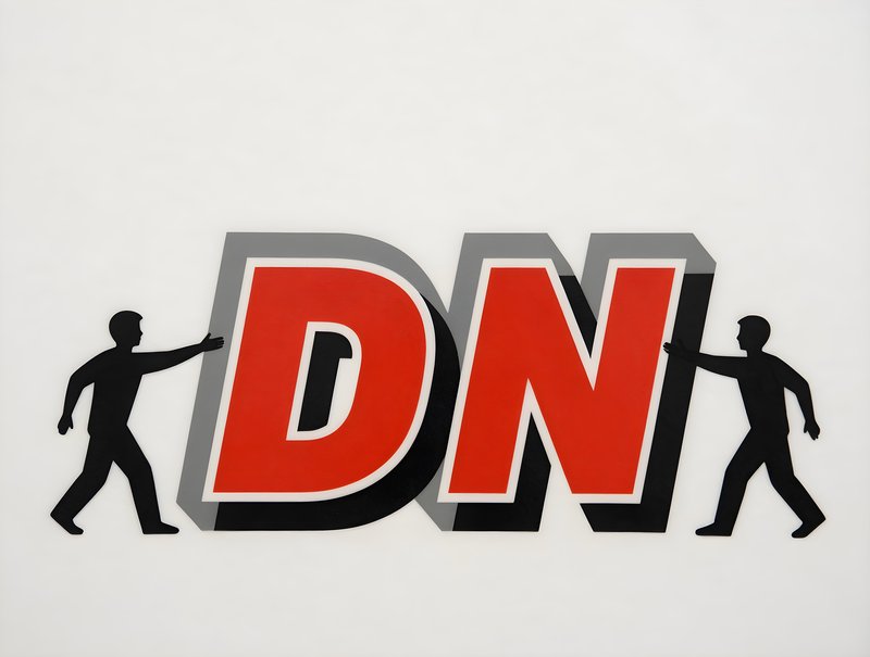Sign shows letters D and N with figures pushing them Free Premium Stock Image - stock photo