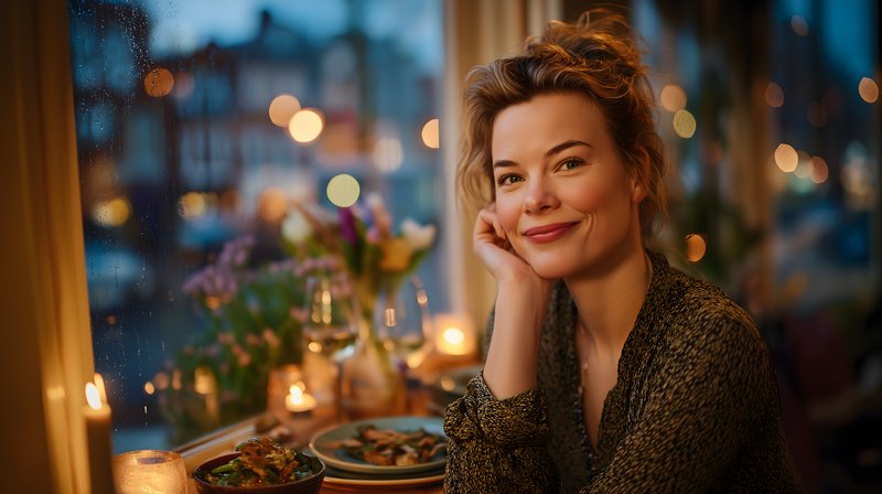 Dinner at a cozy restaurant with warm lights in the evening Free Premium Stock Photo - stock photo