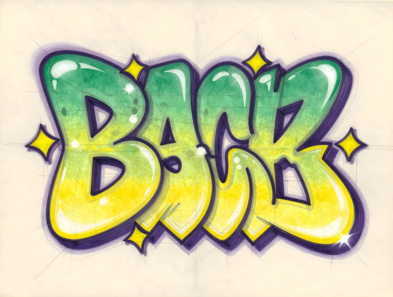 Colorful graffiti art showcasing the word BACK on a wall Free Premium Stock Photo - stock photo