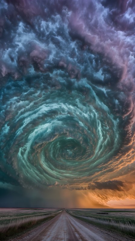 Swirling clouds over a dirt road at sunset Free Premium Stock Photo - stock photo