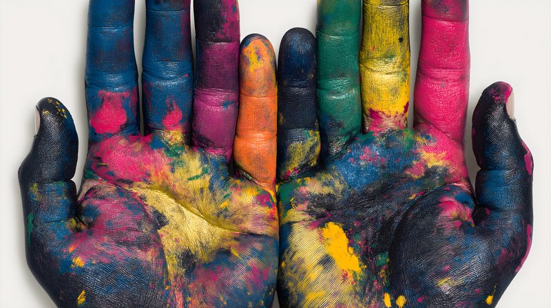 Colorful hands covered in paint at creative art session Free Premium Stock Photo - stock photo