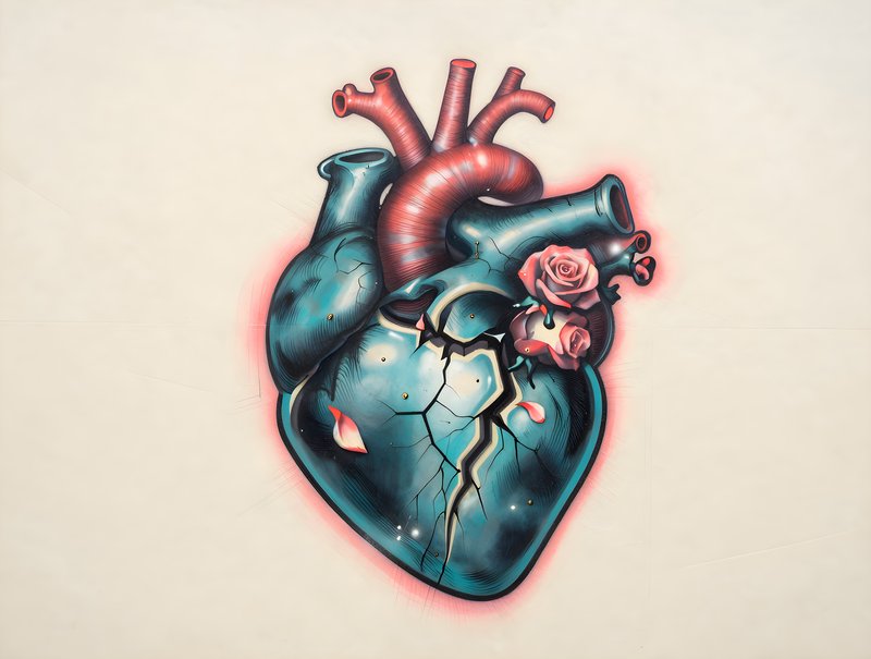 Street art shows detailed heart with cracks and roses Free Premium Stock Photo - stock photo