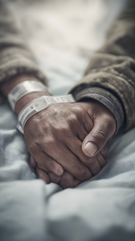 Two hands holding each other in a hospital setting Free Premium Stock Photo - stock photo