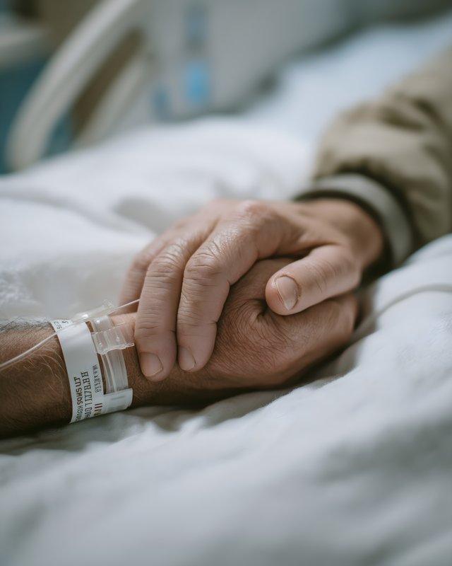 Hands hold together in a hospital room during recovery Free Premium Stock Image - stock photo