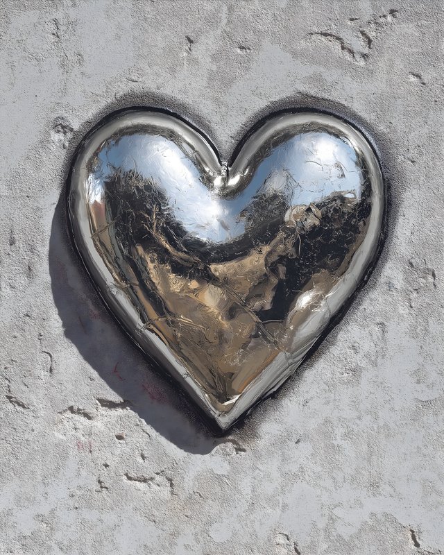 Metal heart shape mounted on gray wall Free Premium Stock Image - stock photo
