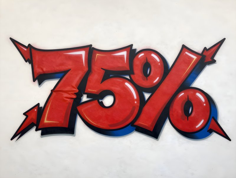 Large red graffiti showing 75 percent symbol on wall Free Premium Stock Image - stock photo