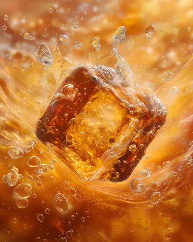 Ice cube splashes in liquid with bubbles rising around Free Premium Stock Photo - stock photo