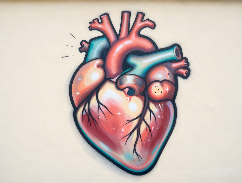 Colorful heart mural with detailed anatomy on wall Free Premium Stock Photo - stock photo