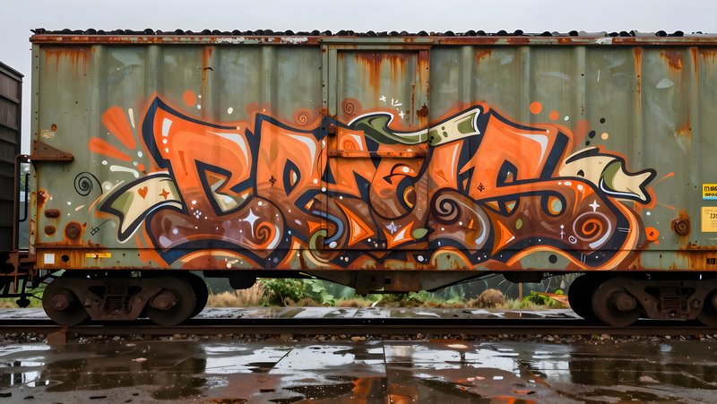 Train car covered in graffiti at an urban location Free Premium Stock Image - stock photo
