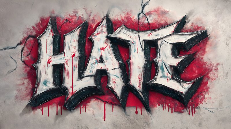 Graffiti showing the word hate on a wall in urban area Free Premium Stock Photo - stock photo