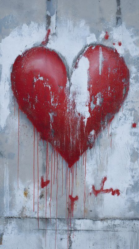 Red heart art on concrete wall in urban setting Free Premium Stock Photo - stock photo