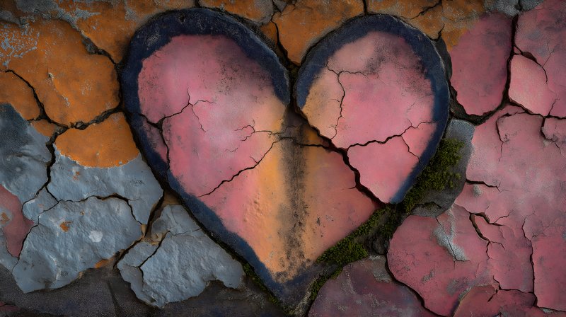 Colorful heart shape on cracked surface in urban setting Free Premium Stock Photo - stock photo