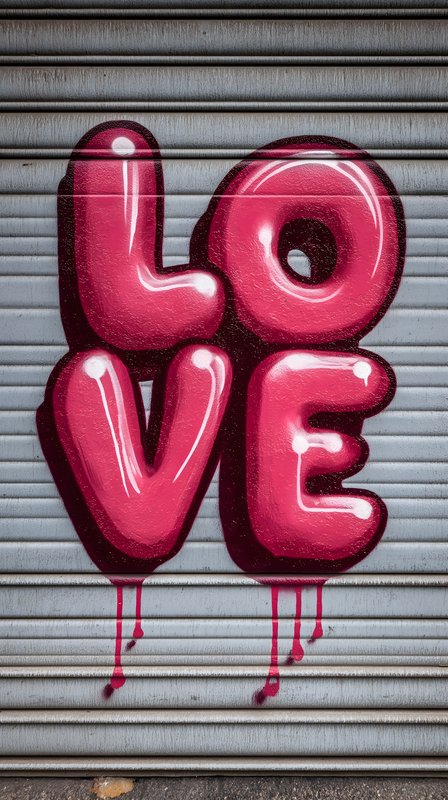 Bright pink love graffiti on a metal shutter Free Premium Stock Image - stock photo
