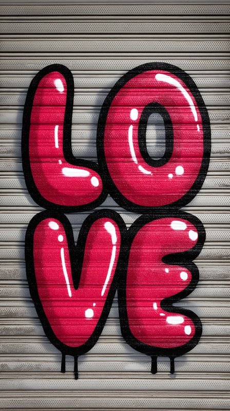 Colorful graffiti spelling love on a rolling shutter door Free Premium Stock Image - stock photo