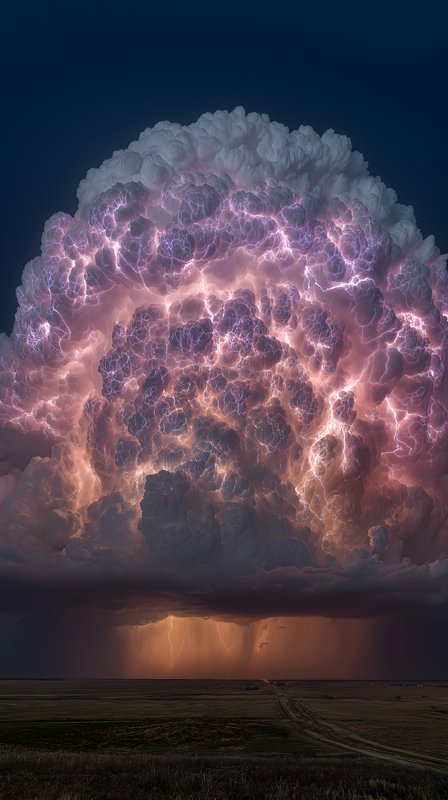 Large storm cloud with lightning over open land at dusk Free Premium Stock Image - stock photo