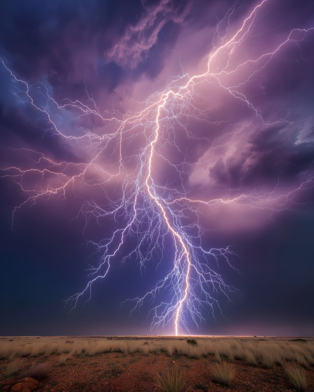 Storm clouds gather as lightning strikes over open land Free Premium Stock Photo - stock photo