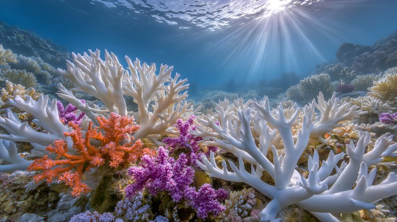 Coral reef with colorful corals and sunrays underwater Free Premium Stock Photo - stock photo