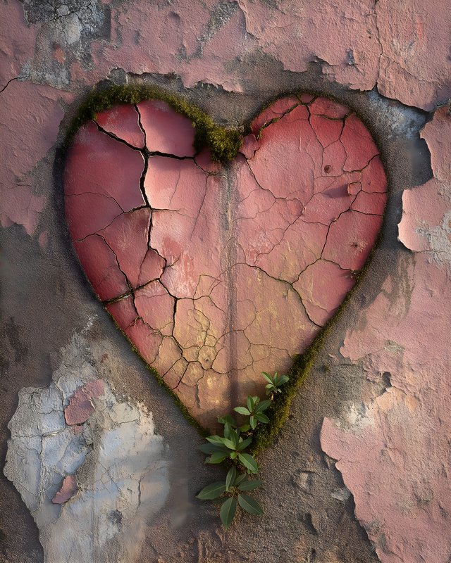 Heart shape on cracked wall creates a striking view Free Premium Stock Image - stock photo