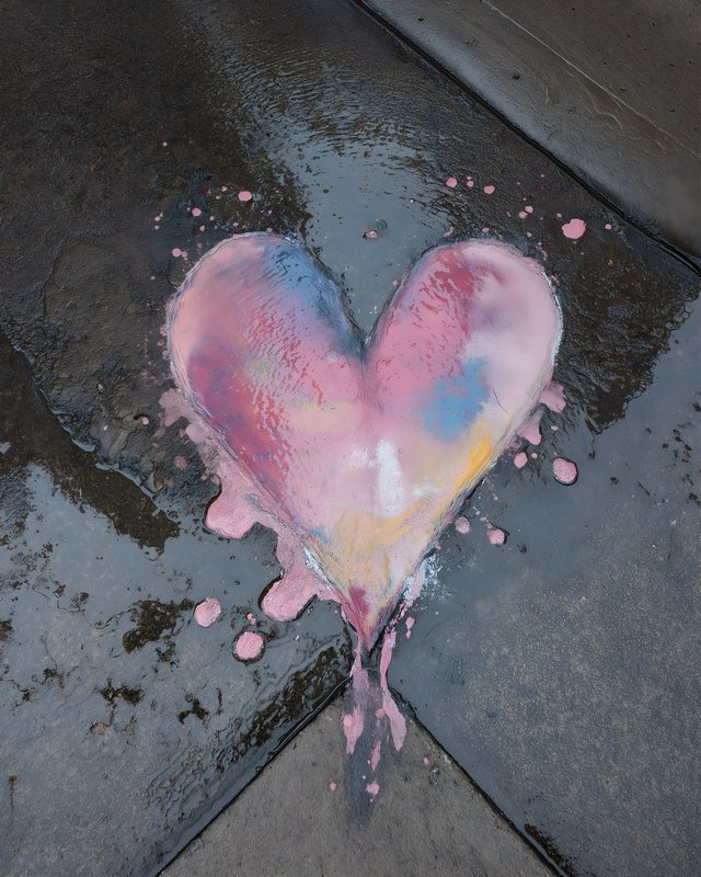 Colorful heart shape on wet pavement creates bright scene Free Premium Stock Image - stock photo