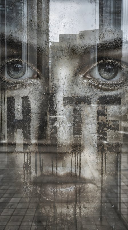 Expression of strong emotions on a window in a city Free Premium Stock Image - stock photo