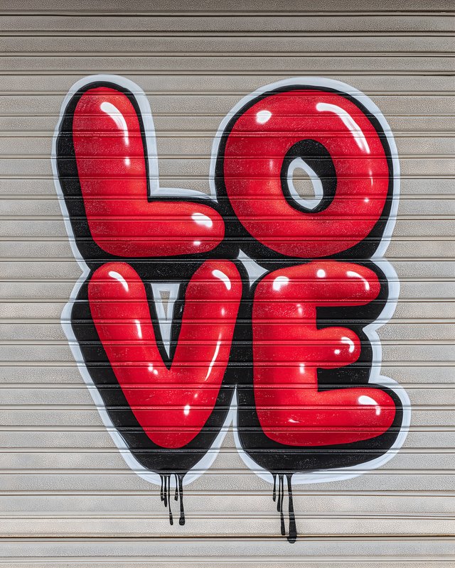 Bright red love graffiti on a garage door in a city area Free Premium Stock Image - stock photo