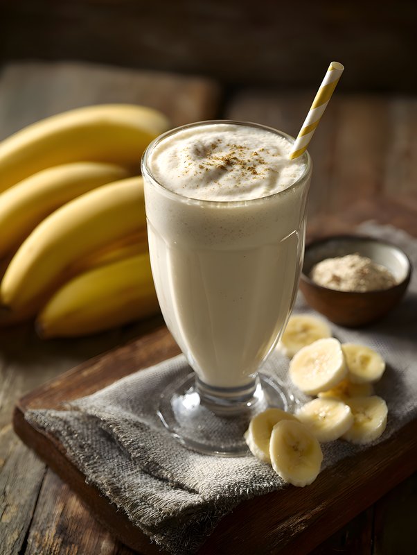 Making a banana milkshake with fresh bananas and ingredients Free Premium Stock Image - stock photo