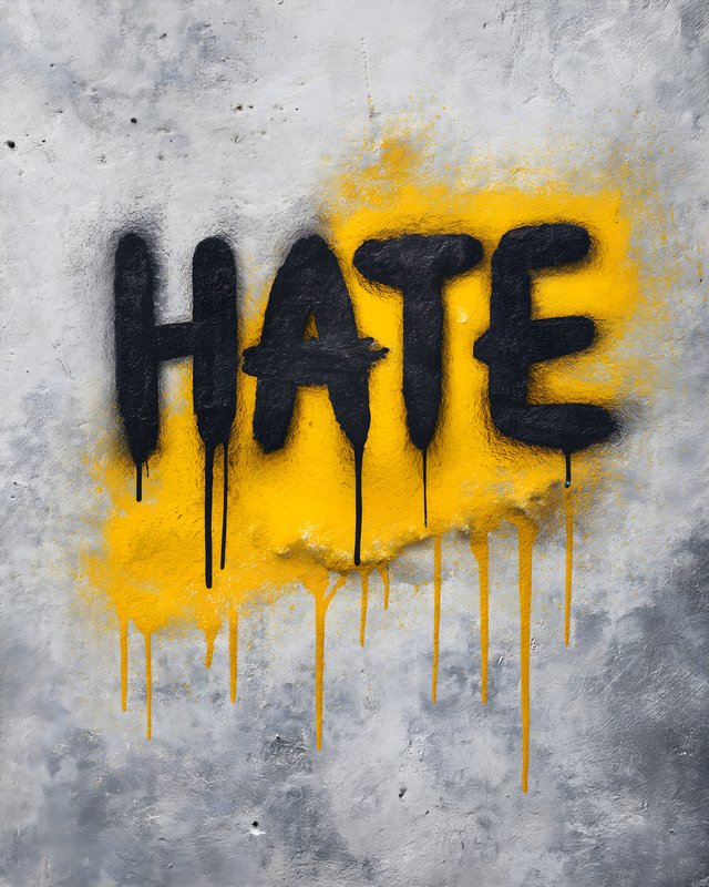 Graffiti on wall shows word hate in black and yellow colors Free Premium Stock Photo - stock photo