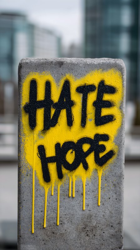 Message on a wall shows contrast between hate and hope Free Premium Stock Image - stock photo