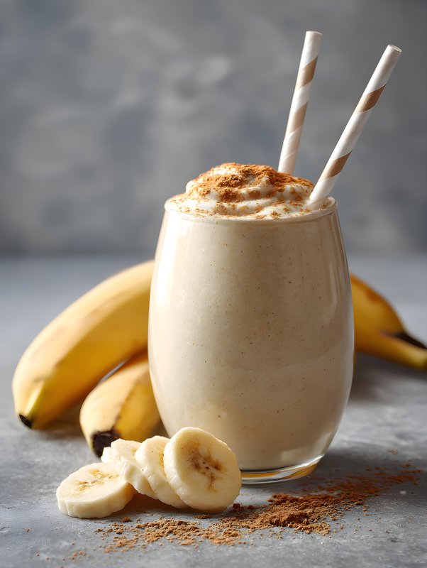 Smoothie made with banana and topped with whipped cream Free Premium Stock Image - stock photo