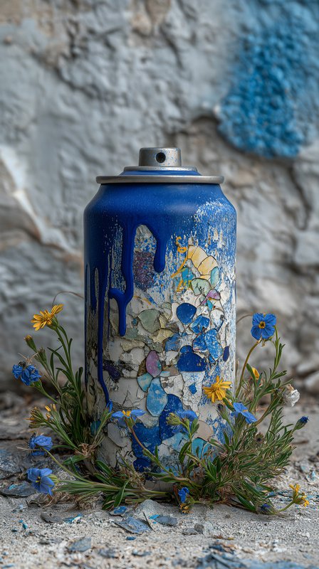 Spray can surrounded by flowers in a rustic setting Free Premium Stock Image - stock photo