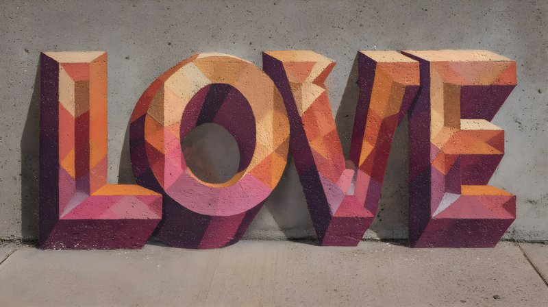 Colorful love sculpture stands against a gray wall Free Premium Stock Photo - stock photo