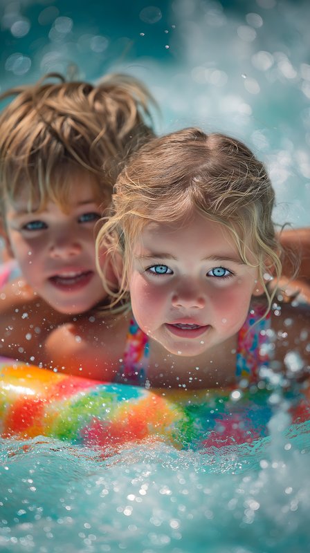 Kids play in the pool on a sunny day during summer vacation Free Premium Stock Image - stock photo