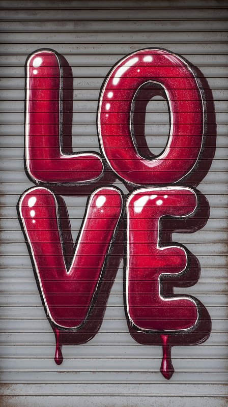 Bright red love letters on a metal surface in the city Free Premium Stock Photo - stock photo