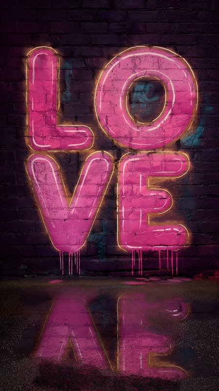 Bright love sign painted on wall in urban space at night Free Premium Stock Photo - stock photo