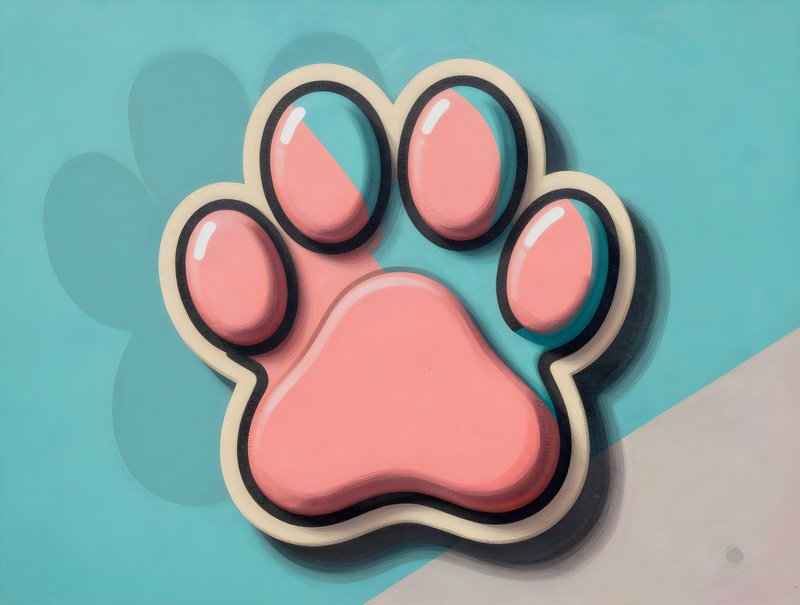 Cute pink paw print artwork on a blue background wall Free Premium Stock Image - stock photo