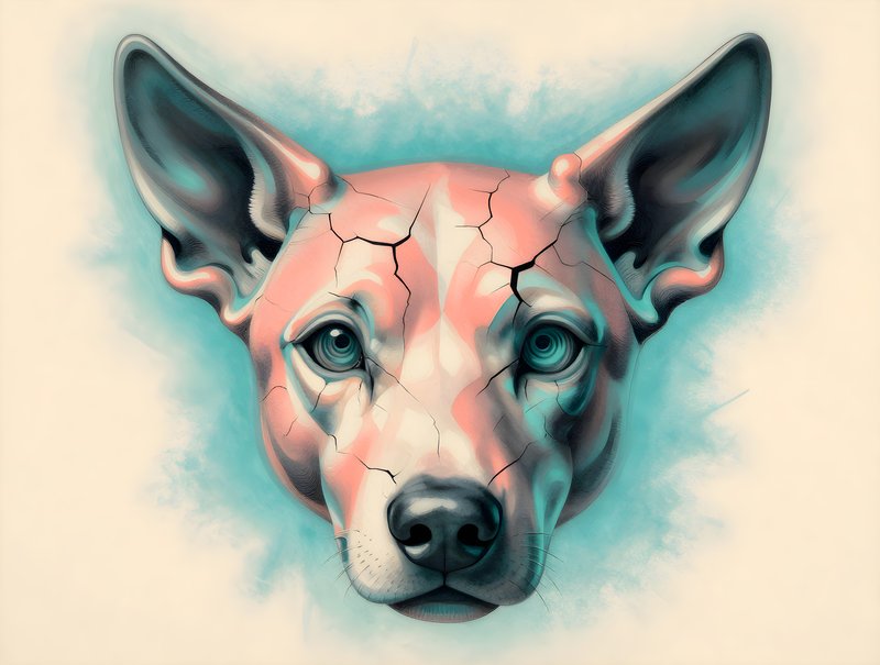 Dog face in art style with cracks and blue background Free Premium Stock Image - stock photo